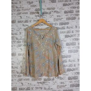 Floral Embroidered Hippie Peasant Top Size‎ Medium Brown Cottagecore Tassle